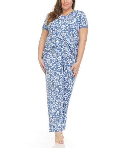 Plus Size Kerin Top and Pajama 2 Piece Set Blue $26.68 Sleepwear