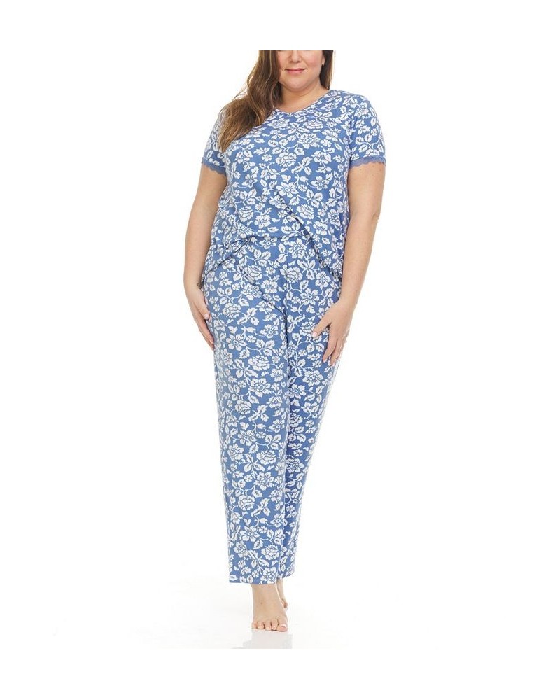 Plus Size Kerin Top and Pajama 2 Piece Set Blue $26.68 Sleepwear