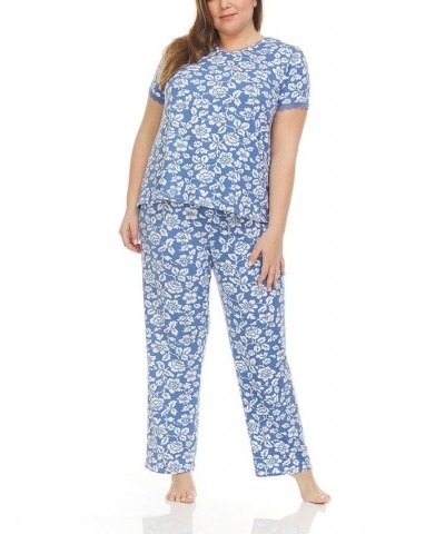 Plus Size Kerin Top and Pajama 2 Piece Set Blue $26.68 Sleepwear