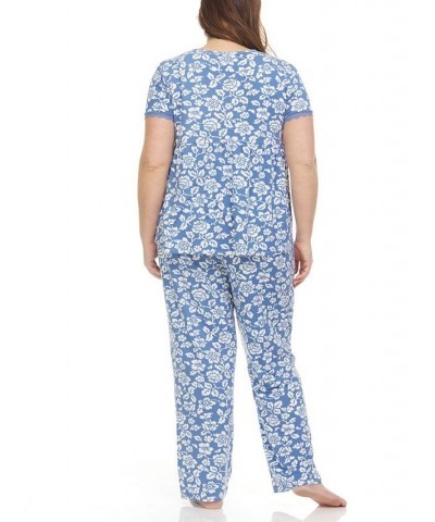 Plus Size Kerin Top and Pajama 2 Piece Set Blue $26.68 Sleepwear