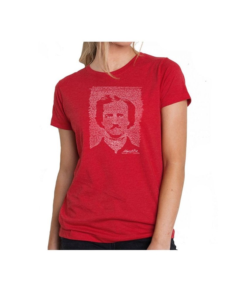 Women's Premium Word Art T-Shirt - Edgar Allen Poe - The Raven Red $21.60 Tops