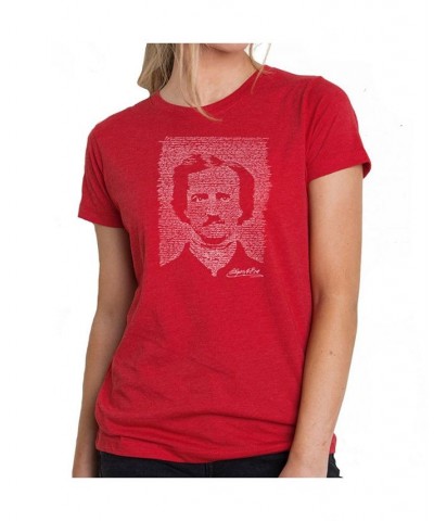 Women's Premium Word Art T-Shirt - Edgar Allen Poe - The Raven Red $21.60 Tops