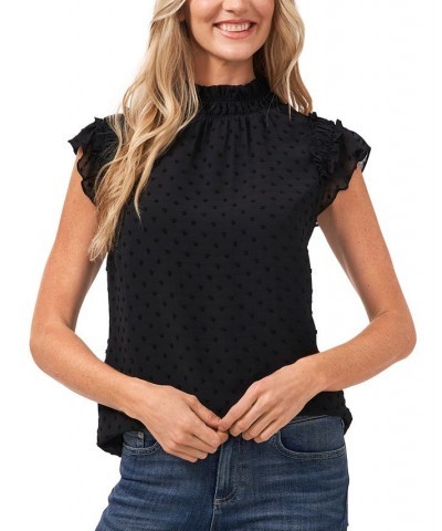 Women's Ruffled Flutter Sleeve Blouse Black $14.40 Tops