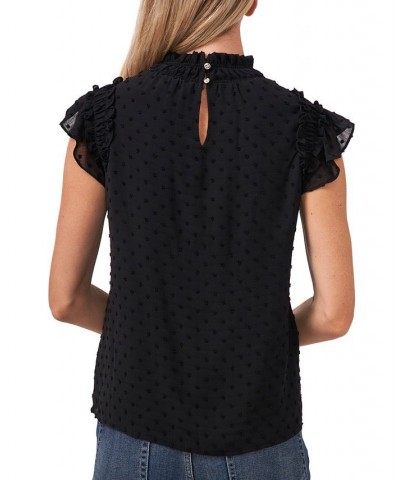 Women's Ruffled Flutter Sleeve Blouse Black $14.40 Tops