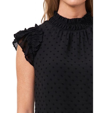 Women's Ruffled Flutter Sleeve Blouse Black $14.40 Tops