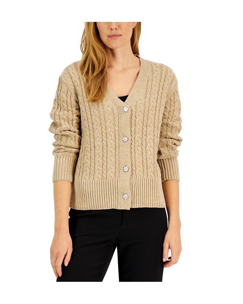 Women's Cable-Knit Jewel-Button Cardigan Latte $45.77 Sweaters