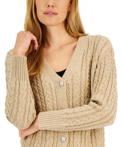 Women's Cable-Knit Jewel-Button Cardigan Latte $45.77 Sweaters