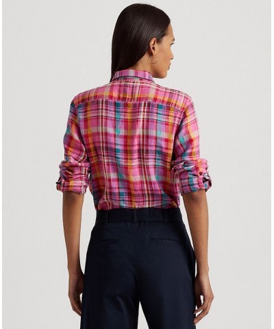 Women's Plaid Linen Shirt Pink Multi $60.75 Tops