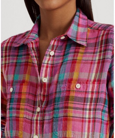 Women's Plaid Linen Shirt Pink Multi $60.75 Tops