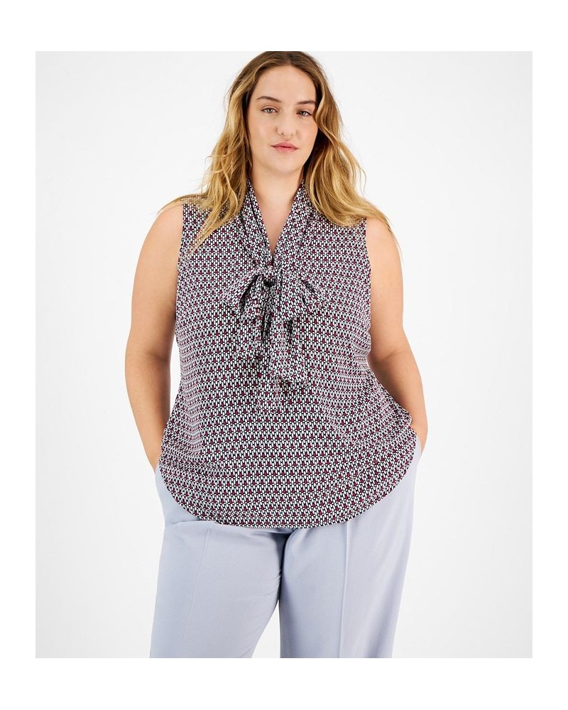 Plus Size Geo Print Sleeveless Bow-Tie Blouse Moonstone Multi $22.70 Tops