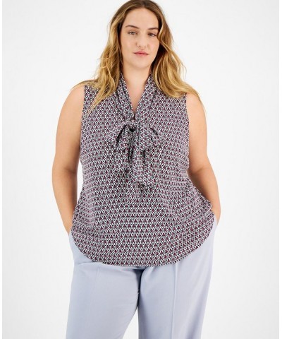 Plus Size Geo Print Sleeveless Bow-Tie Blouse Moonstone Multi $22.70 Tops