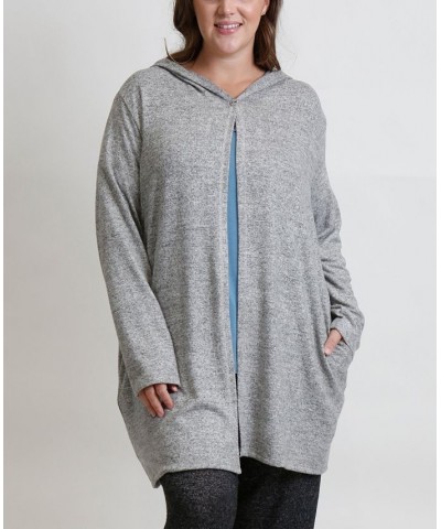 Women's Plus Size Cozy Hoodie Cardigan Open Gray $35.70 Sweaters