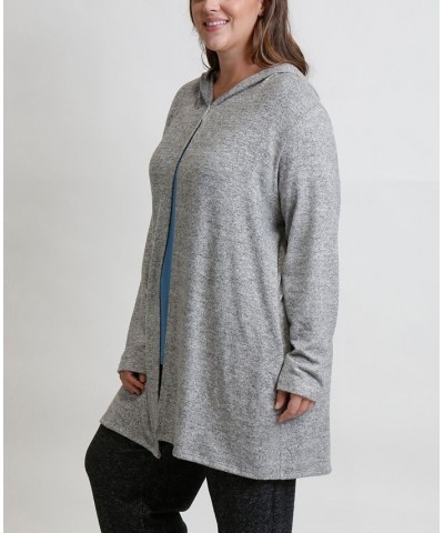 Women's Plus Size Cozy Hoodie Cardigan Open Gray $35.70 Sweaters