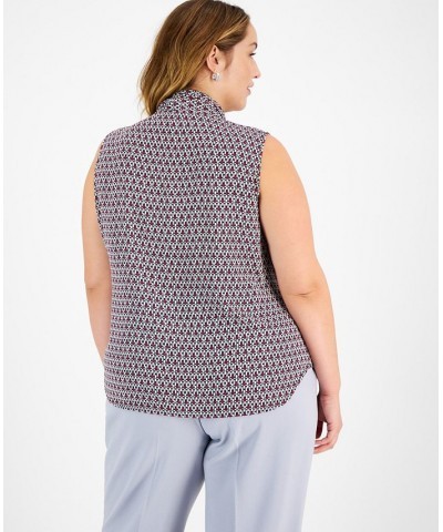 Plus Size Geo Print Sleeveless Bow-Tie Blouse Moonstone Multi $22.70 Tops