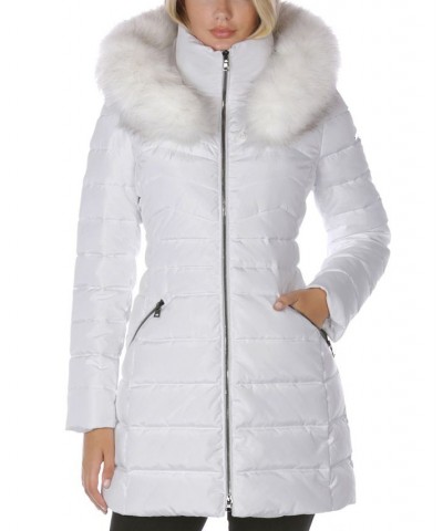 Women's Faux-Fur-Trim Hooded Puffer Coat White $61.20 Coats