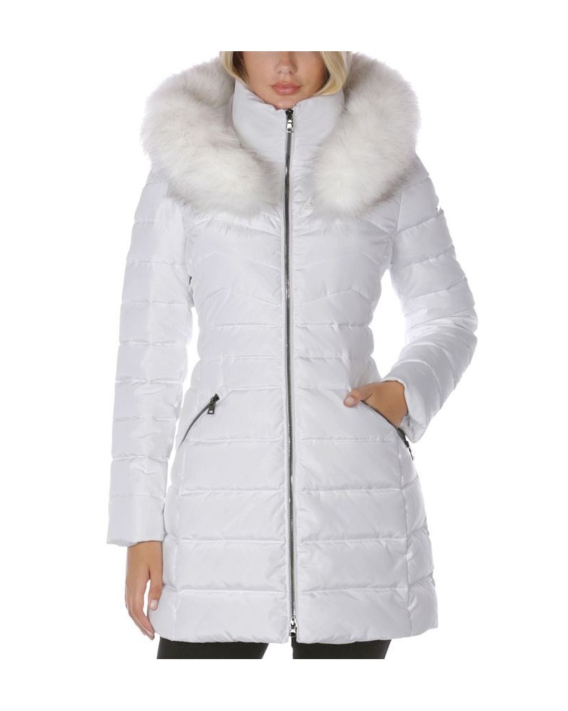 Women's Faux-Fur-Trim Hooded Puffer Coat White $61.20 Coats