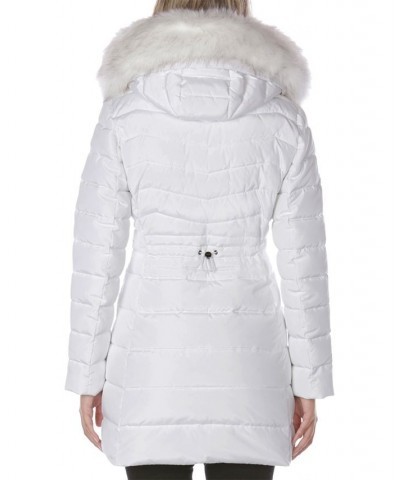 Women's Faux-Fur-Trim Hooded Puffer Coat White $61.20 Coats