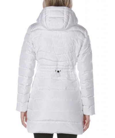 Women's Faux-Fur-Trim Hooded Puffer Coat White $61.20 Coats