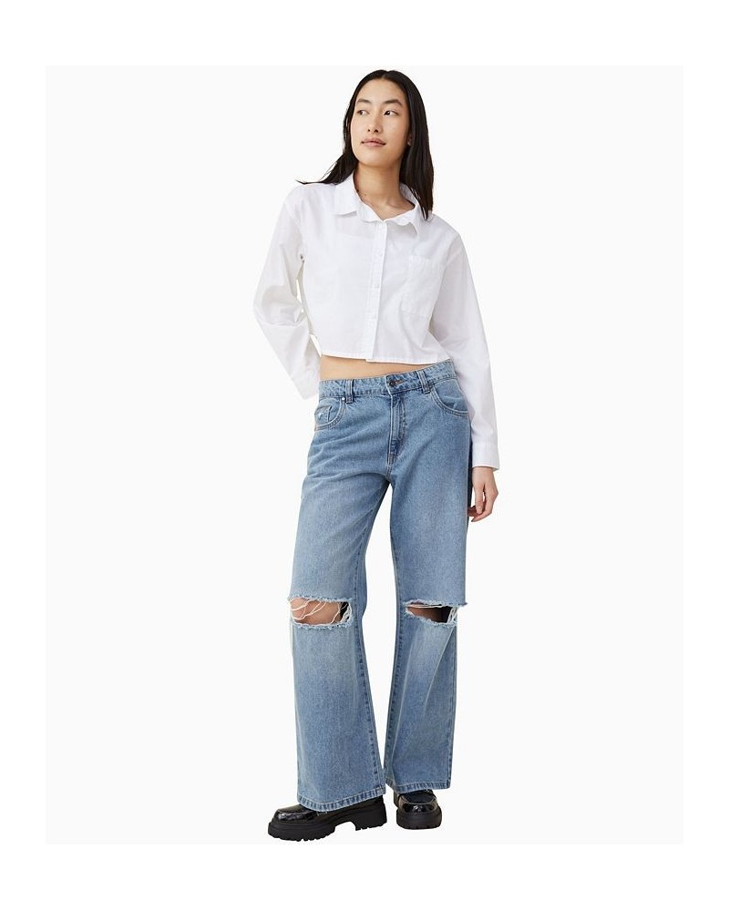 Women's Cropped Dad Shirt White $18.45 Tops