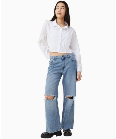 Women's Cropped Dad Shirt White $18.45 Tops