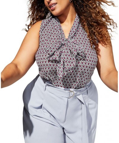 Plus Size Geo Print Sleeveless Bow-Tie Blouse Moonstone Multi $22.70 Tops