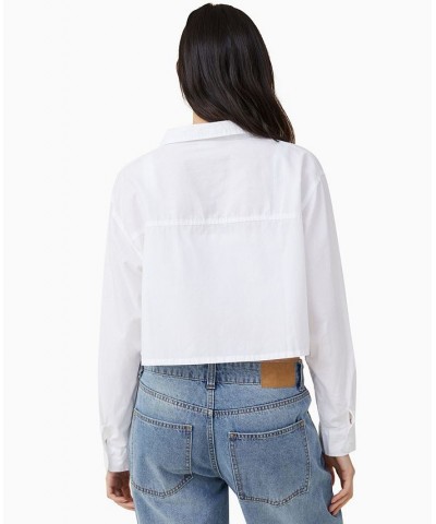 Women's Cropped Dad Shirt White $18.45 Tops