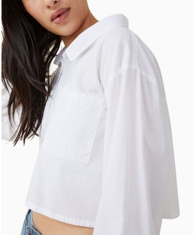 Women's Cropped Dad Shirt White $18.45 Tops