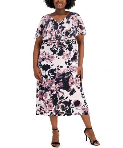 Plus Size Floral-Print Chiffon Overlay Midi Dress Mauve $46.53 Dresses