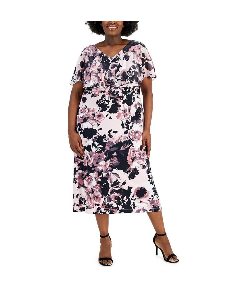 Plus Size Floral-Print Chiffon Overlay Midi Dress Mauve $46.53 Dresses