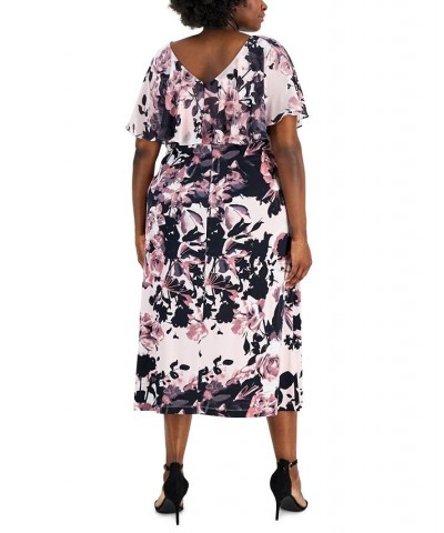 Plus Size Floral-Print Chiffon Overlay Midi Dress Mauve $46.53 Dresses