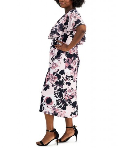 Plus Size Floral-Print Chiffon Overlay Midi Dress Mauve $46.53 Dresses