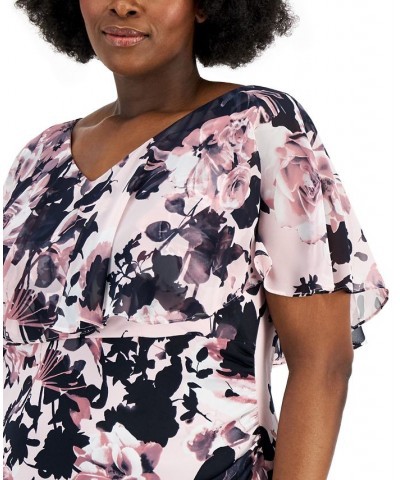 Plus Size Floral-Print Chiffon Overlay Midi Dress Mauve $46.53 Dresses