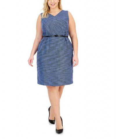 Plus Size Sleeveless Belted Tweed Sheath Dress California Sky Multi $31.36 Dresses