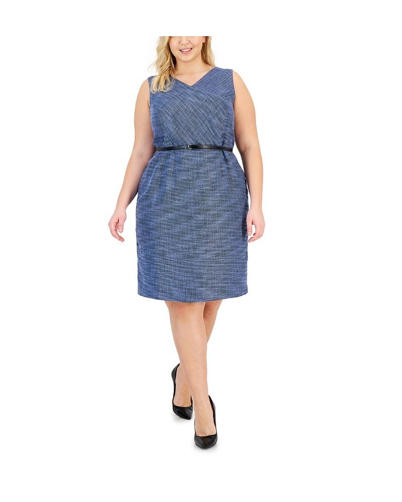 Plus Size Sleeveless Belted Tweed Sheath Dress California Sky Multi $31.36 Dresses