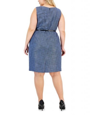 Plus Size Sleeveless Belted Tweed Sheath Dress California Sky Multi $31.36 Dresses