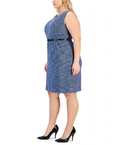 Plus Size Sleeveless Belted Tweed Sheath Dress California Sky Multi $31.36 Dresses