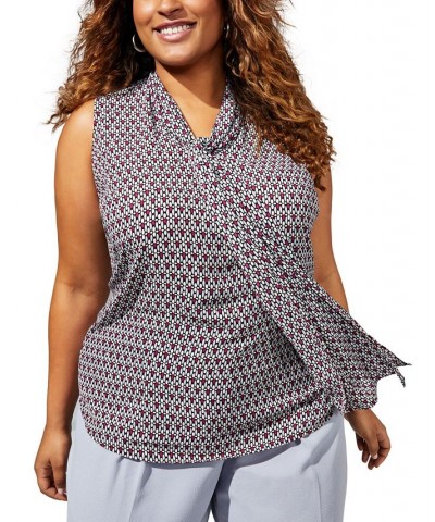 Plus Size Geo Print Sleeveless Bow-Tie Blouse Moonstone Multi $22.70 Tops