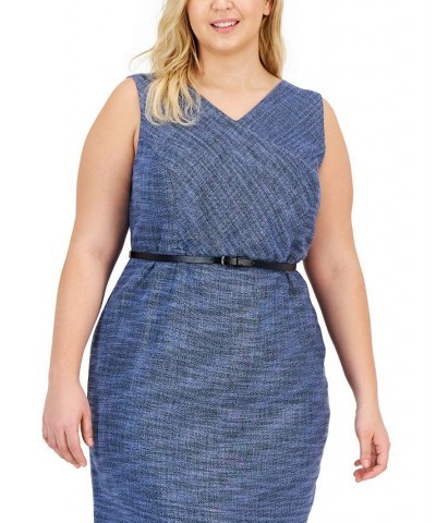 Plus Size Sleeveless Belted Tweed Sheath Dress California Sky Multi $31.36 Dresses