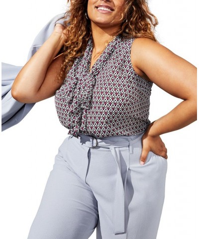 Plus Size Geo Print Sleeveless Bow-Tie Blouse Moonstone Multi $22.70 Tops