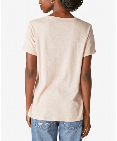 Women's Cotton V-Neck Tee Colony Blue $14.71 Tops