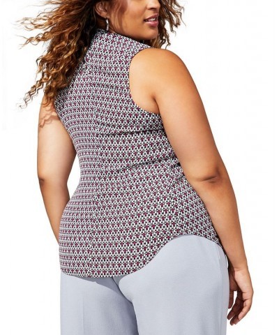 Plus Size Geo Print Sleeveless Bow-Tie Blouse Moonstone Multi $22.70 Tops