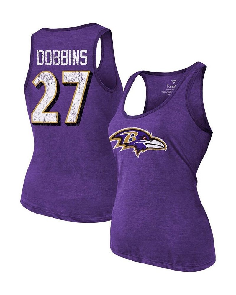 Women's J.K. Dobbins Heathered Purple Baltimore Ravens Name Number Tri-Blend Tank Top Purple $29.49 Tops