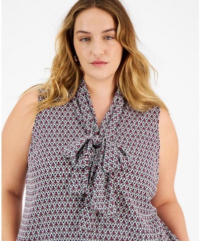 Plus Size Geo Print Sleeveless Bow-Tie Blouse Moonstone Multi $22.70 Tops