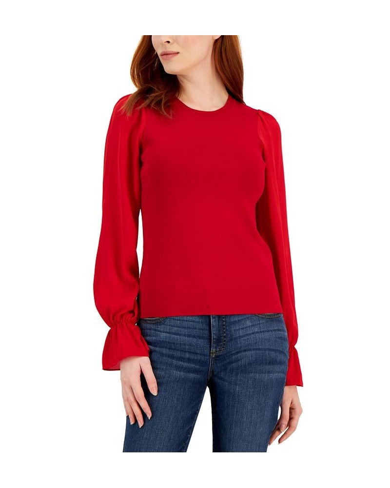 Women's Woven Sleeve Sweater Red $34.40 Sweaters