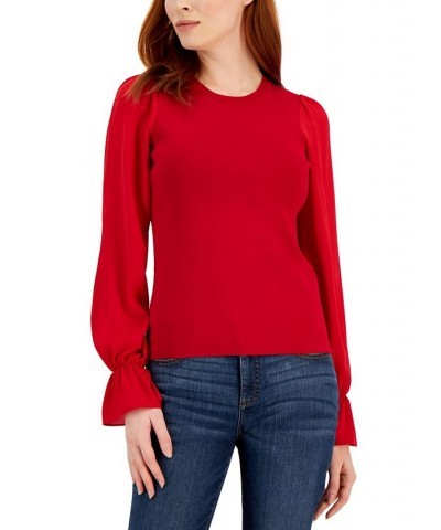 Women's Woven Sleeve Sweater Red $34.40 Sweaters