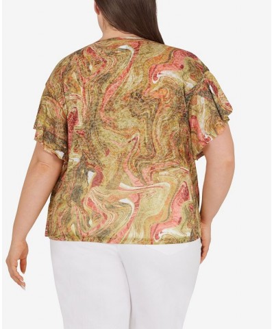 Plus Size Marbled Flutter Sleeve Top Fatigue Multi $21.09 Tops