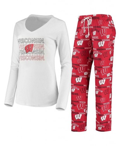 Women's Red White Wisconsin Badgers Flagship Long Sleeve T-shirt and Pants Sleep Set Red, White $35.09 Pajama