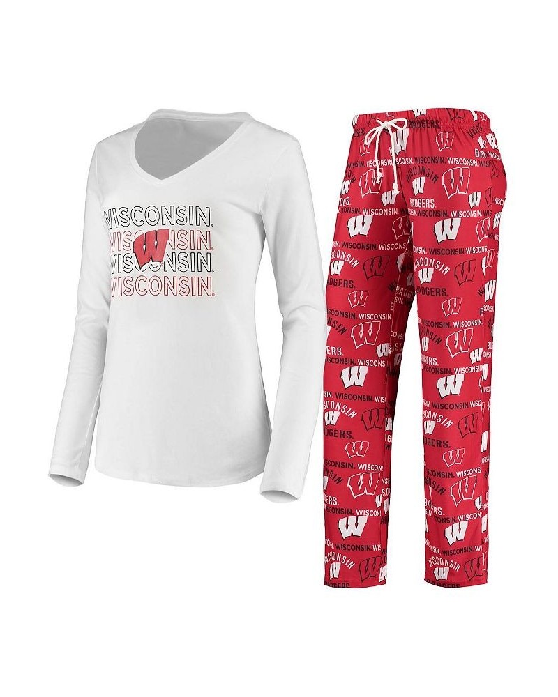 Women's Red White Wisconsin Badgers Flagship Long Sleeve T-shirt and Pants Sleep Set Red, White $35.09 Pajama