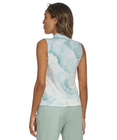 Women's Marble-Print Sleeveless V-Neck Top Jadeite Multi $28.91 Tops