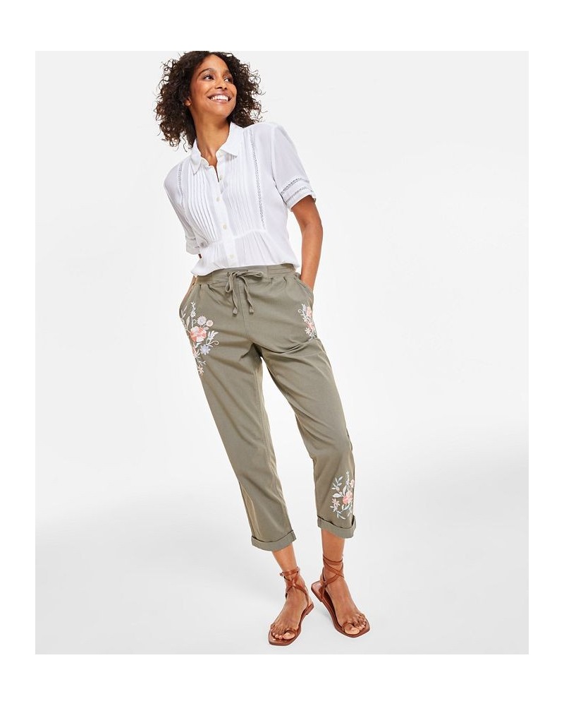 Women's Floral Embroidered Pants Olive $16.30 Pants